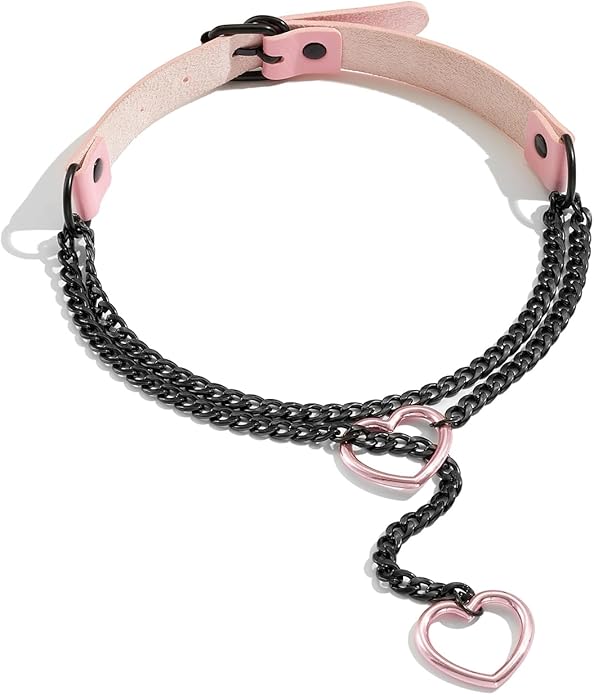 Leather Choker Slip Chain Necklace Stainless Steel Cuban Link Long Necklaces Gothic Punk Heart Chain Necklace Handmade Collars for Women