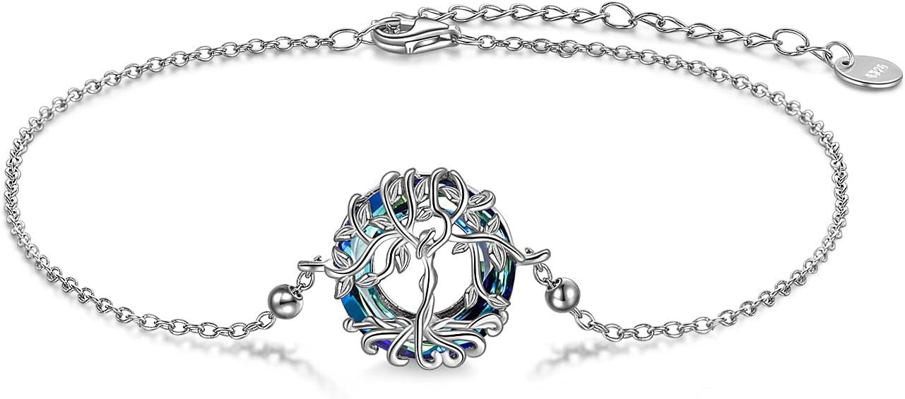 ONEFINITY Tree of Life Anklet Sterling Silver Abalone Shell/Blue Opal/Crystal Tree of Life Ankle Bracelet Tree Jewelry for Women Girls Gifts
