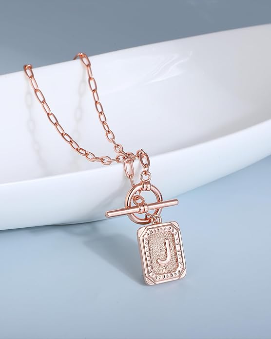MJartoria Layered Initial Necklaces for Women Trendy, 14K Gold Plated Brass Simple Star Choker Square Letter Pendant Necklace, Paperclip Chain Necklaces Jewelry Gifts