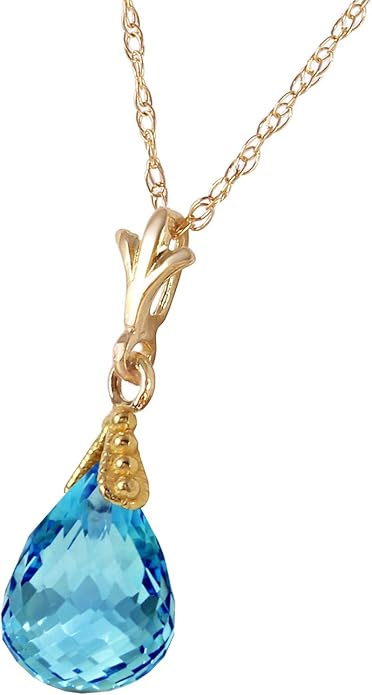 Galaxy Gold GG 14k Solid Gold Jewelry Set: Natural Briolette Blue Topaz Pendant Necklace and Dangle Earrings