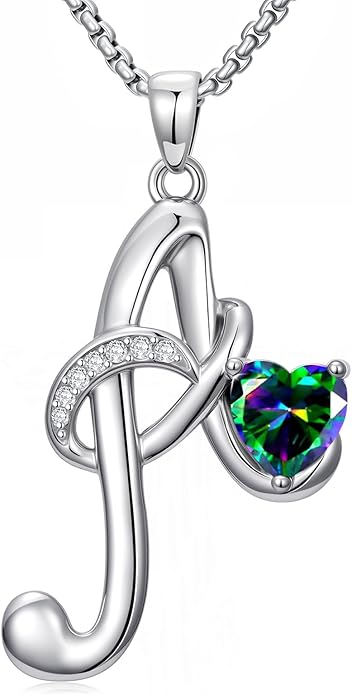 Christmas Gifts for Women Alphabet A to Z Initial Birthstone Pendant Necklaces for Women - 18k White Gold Plated Personalized Name Jewelry Valentine Mothers Day Birthday Gifts for Women Her Girlfriend