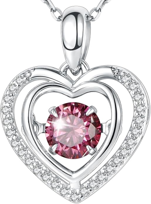 Gem's Beauty Silver Heart Necklace for Women - 925 Silver Moissanite Pendant, Dainty Dance Gift for Her, Mom, Wife |Christmas/Anniversary/Valentine’s Birthstone Jewel