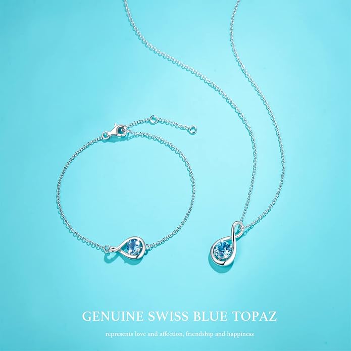 FANCIME Love Bracelet 925 Sterling Silver Infinity Birthstone Bracelets for Women Fine Jewelry Birthday Christmas Gifts for Her Mom Wife, Chain Length 6.7"+1.2" Extend