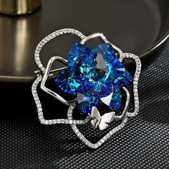UNVAK Rhinestone Flower Brooch - Crystal Flower Pin for Women - Valentine's Day & Mother's Day Gift