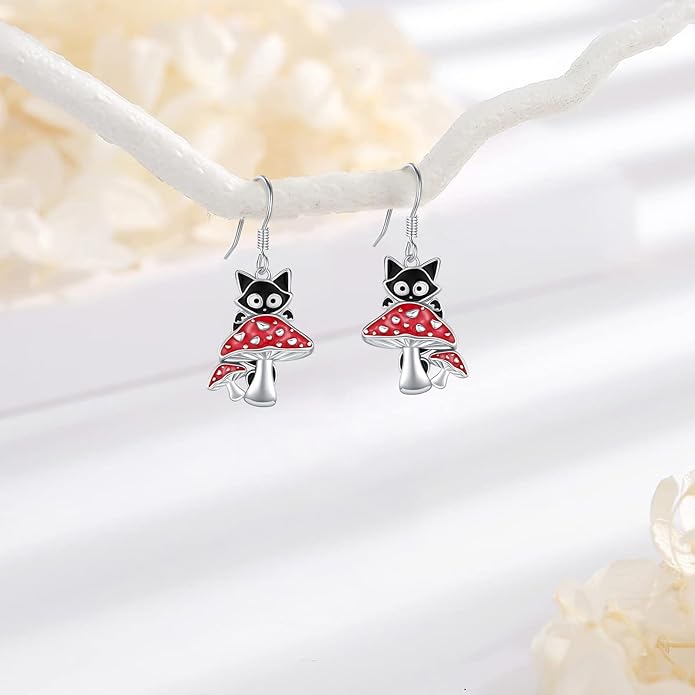 Black Cat/Turtle/Moonstone//Turquoise/Flower/Tree of Life Earrings Sterling Silver Cute Animal Leverback Dangle Earrings Jewelry Gifts