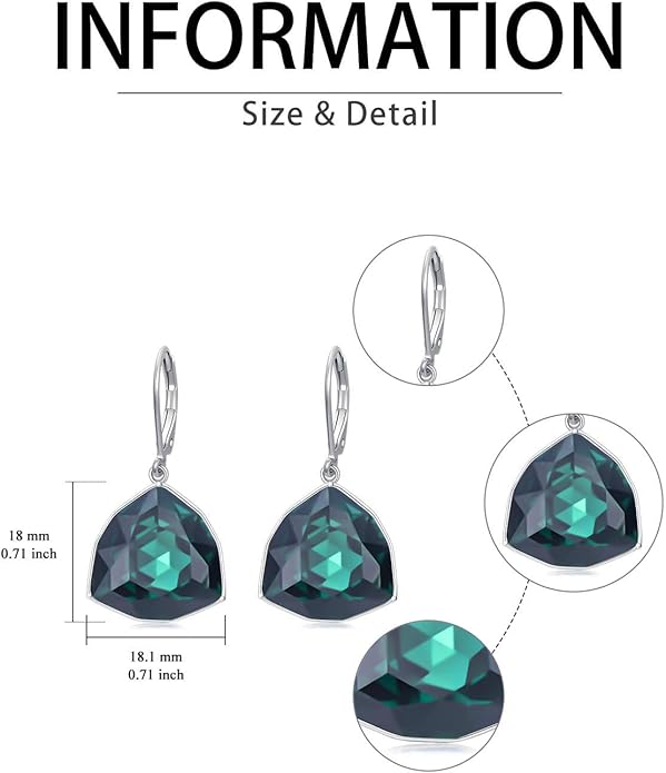 TOUPOP Leverback Earrings for Women Sterling Silver Simple Geometric Birthstone Dangle Drop Earrings Jewelry Christmas Valentine Mothers Day Birthday Gifts for Women Her Wife
