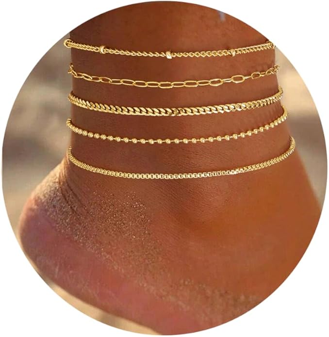 Sterling Silver Anklet Bracelets for Women Waterproof, 925 Sliver Plated CZ & Heart Charm Dainty Layer Anklets for Women Trendy, Simple Chain Anklets Set Gifts for Women, Jewelry Gifts for Her Women Mom Wife Girlfriend