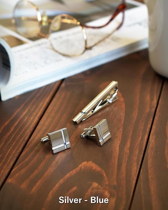 [TAVARAT] Cufflinks for Men Black Silver Red Blue Crystal glass Tps-040