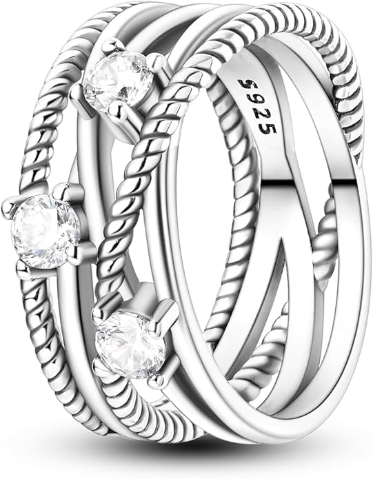 NARMO 925 Sterling Silver Rings for Women Evil Eyes Rings Entwined Line Cubic Zirconia Rings Simple Stackable Finger Rings Engagement Ring Personality Rings Size 6-9