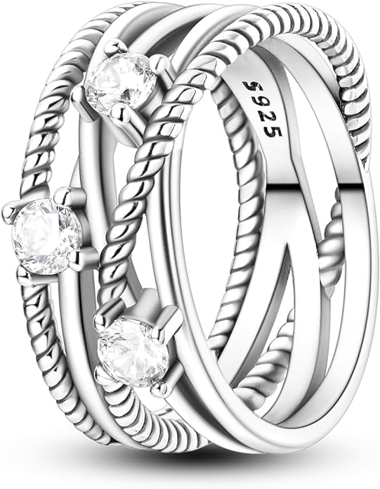 NARMO 925 Sterling Silver Rings for Women Evil Eyes Rings Entwined Line Cubic Zirconia Rings Simple Stackable Finger Rings Engagement Ring Personality Rings Size 6-9