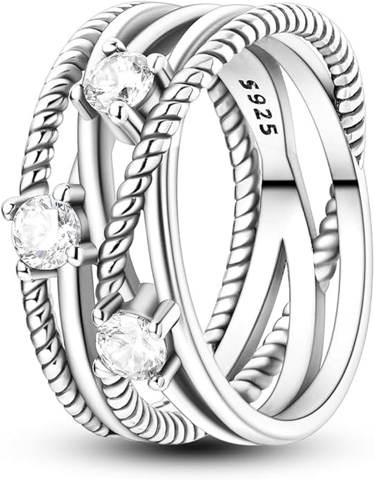 NARMO 925 Sterling Silver Rings for Women Evil Eyes Rings Entwined Line Cubic Zirconia Rings Simple Stackable Finger Rings Engagement Ring Personality Rings Size 6-9