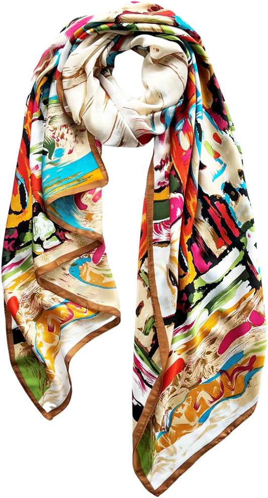 Long Silk Like Scarf Lightweight Satin Scarves Large Sunscreen Shawl Wrap for Women