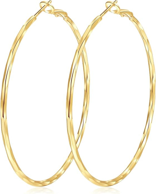 2MM Thin Gold Hoop Earrings Sterling Silver Post Hoop Earrings For Women Diamond-Cut Gold Hoops Earrings 14K Gold Plated Hoops Earrings Lightweight Hypoallergenic Oversize Gold Earrings For Women