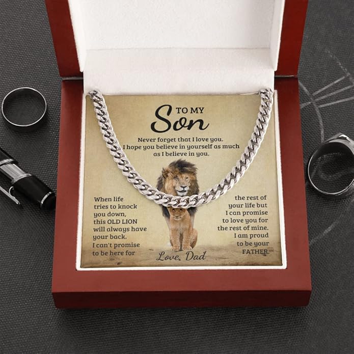 FG Family Gift Mall To My Son From Mom, Son Gifts From Mom and Dad, Mother and Son Necklace, Birthday Gift For My Son Graduation Christmas Cuban Link Chain Necklace Present