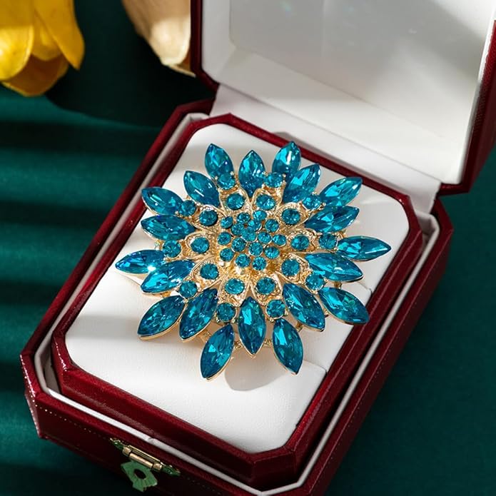 Rhinestone Large Flower Brooches Pins for Women Fashion Sparkly Crystal Sunflower Statement Brooch Unique Wedding Party Suit Dress Jewelry Accessories