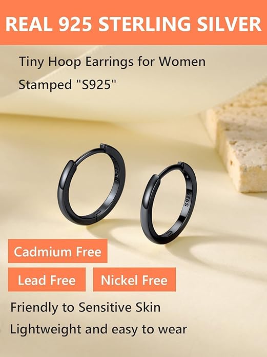 Silvora 925 Sterling Silver Small Hoop Earrings for Women Huggie Earrings Hypoallergenic Cartilage Earrings Tiny Hoops 6mm/8mm/10mm/12mm/14mm/16mm/18mm/20mm