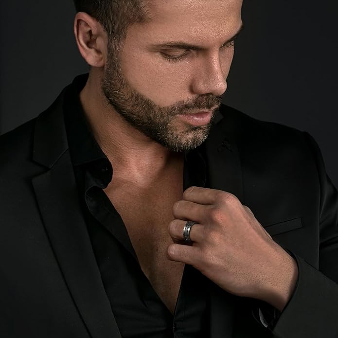 King Will Mens Tungsten Wedding Band with Cubic Zircon Inlay 7mm/8mm Flat Cut Comfort Fit Engagement Rings