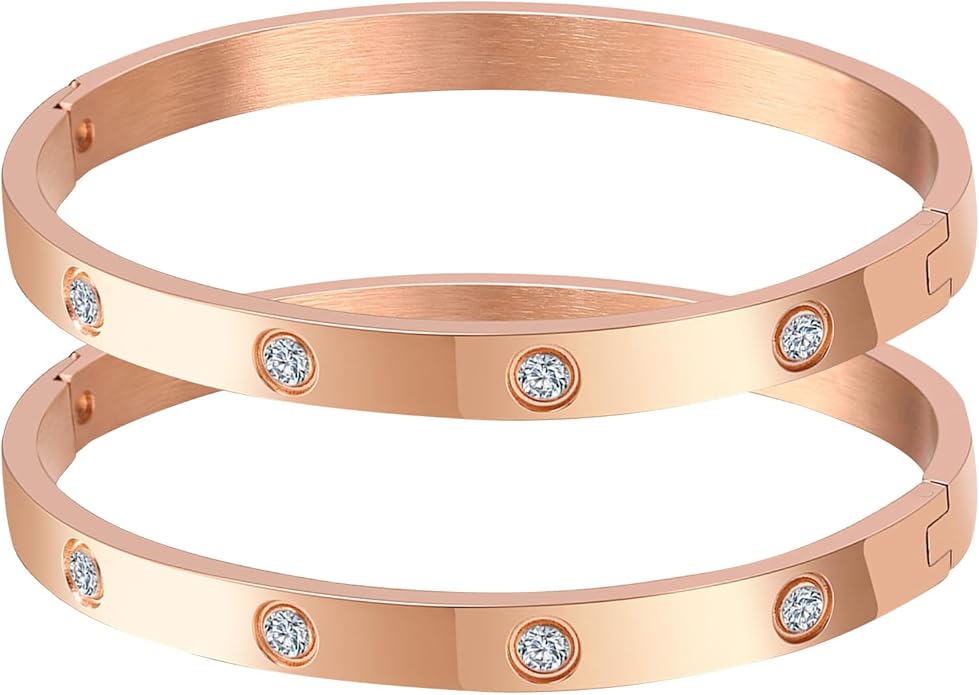 MPRAINBOW Gold Bracelets for Women, 2Pcs 18K Gold Plated Cubic Zirconia Bangle Crystal Friendship Bracelet Jewelry,Wedding Party Christmas Birthday Gifts for Her Girlfriend Sister Daughter