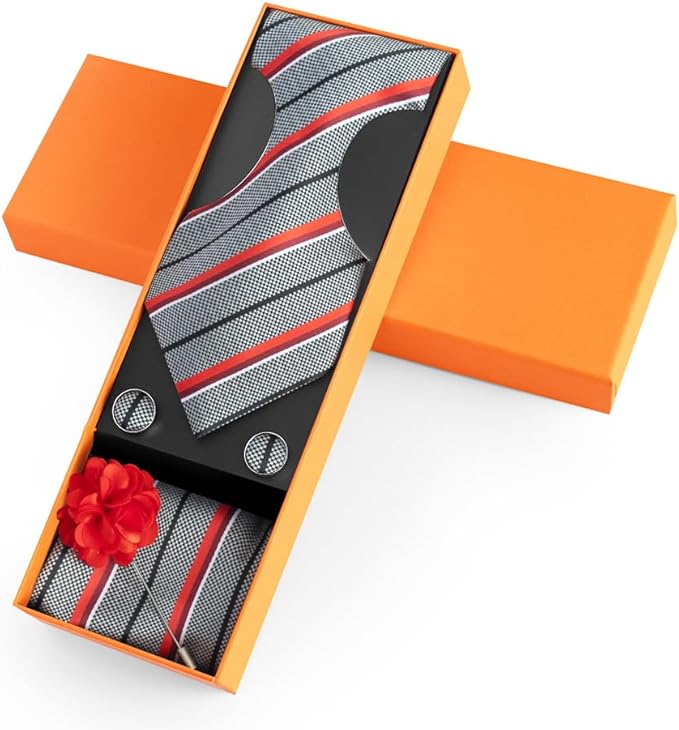 joy alice Ties Set Men Mixed Color Necktie Handkerchief Cufflinks Brooch 3.15 Formal