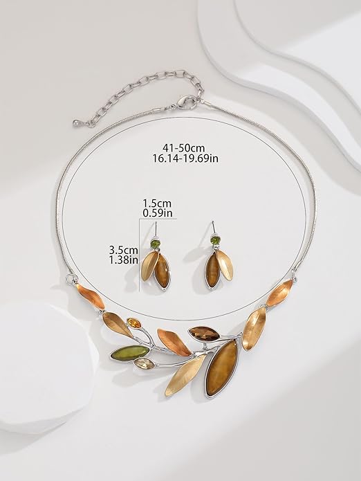 Vintage Chunky Statement Jewelry Set Retro Leaf Floral Geometric Bohemian Boho Bib Necklace Earring Set Fashion Costume Jewelry for Women Girls Wedding Party Prom Unique Gift