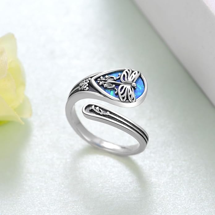 Spoon Rings for Women 925 Sterling Silver Mushroom/Phoenix/Snake/Cardinal/Octopus/Tree of Life/Sunflower/Highland Cow/Dragonfly/Dragon/Horse/Sea Turtle/Frog Rings