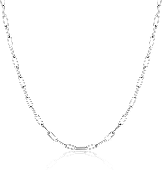 MBW Silver Paperclip Chain Necklace for Women,Dainty Sterling Silver Choker Necklaces for Women Trendy Simple Long Chunky Minimalist Waterproof Link Necklace Jewelry Gifts for Women 16/18/20 in
