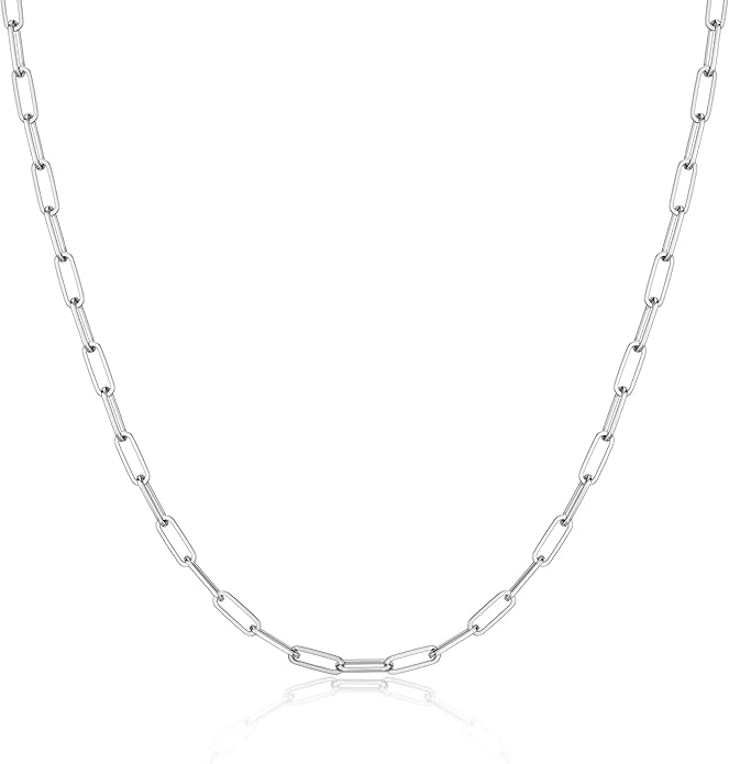 MBW Silver Paperclip Chain Necklace for Women,Dainty Sterling Silver Choker Necklaces for Women Trendy Simple Long Chunky Minimalist Waterproof Link Necklace Jewelry Gifts for Women 16/18/20 in
