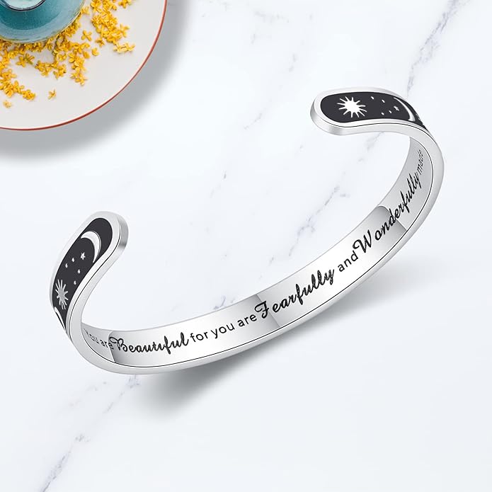 TONY & SANDY Inspirational Bracelets for Women Teen Girls Personalized Gifts for Daughter Granddaughter Mom Sister Friends Stainless Steel Engraved Cuff Birthday Easter Christmas