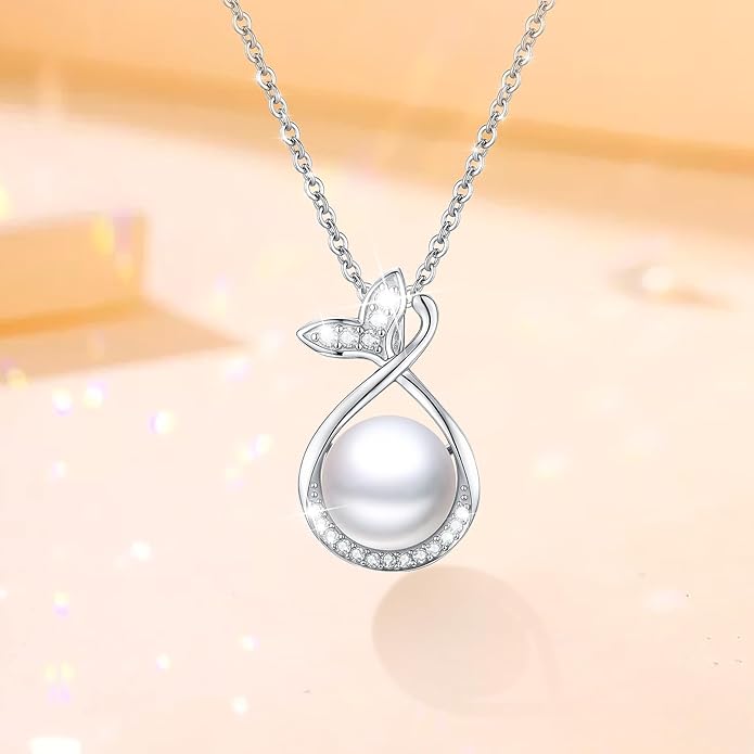 Sebina Pearl Pendant Necklace for Women,925 Sterling Silver Pendant Jewelry,Anniversary Christmas Birthday Valentines Gifts for Wife, Mom, Dauhter, Girlfriend,Her