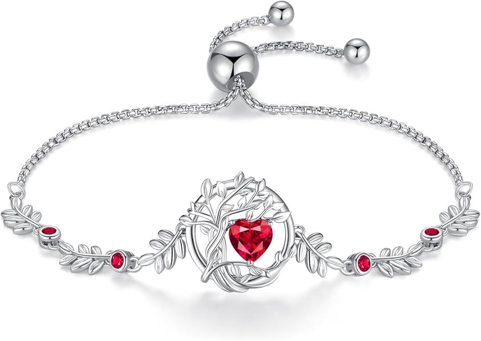 FANCIME Tree of life Birthstone Bracelet for Women Sterling Silver Tree Jewelry Birthstone Charm Bracelet Gemstone Anniversary Birthday Christmas Gifts for Wife Mom Her