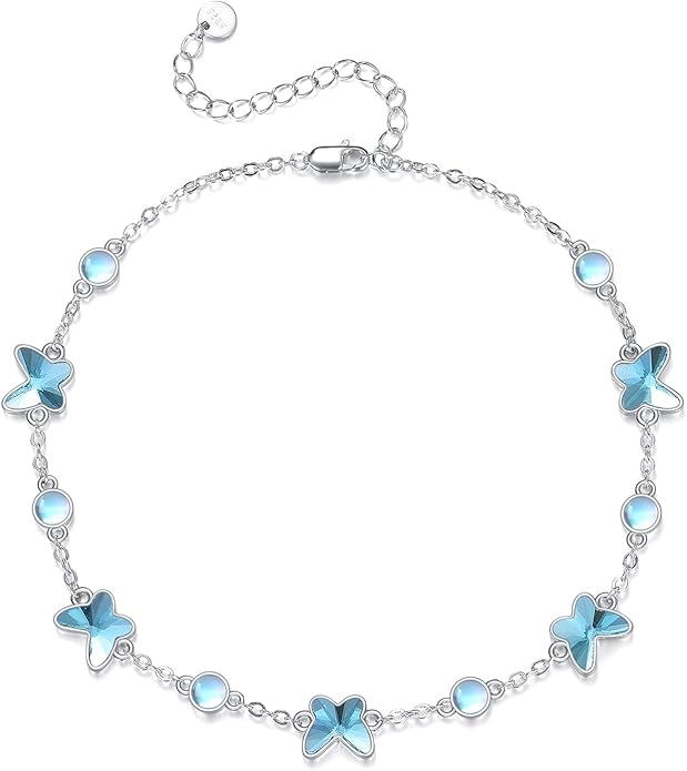 CRMAD 925 Sterling Silver Daisy/Sunflower Moonstone Anklet Daisy Flower Ankle Bracelet for Women Beach Dainty Jewelry