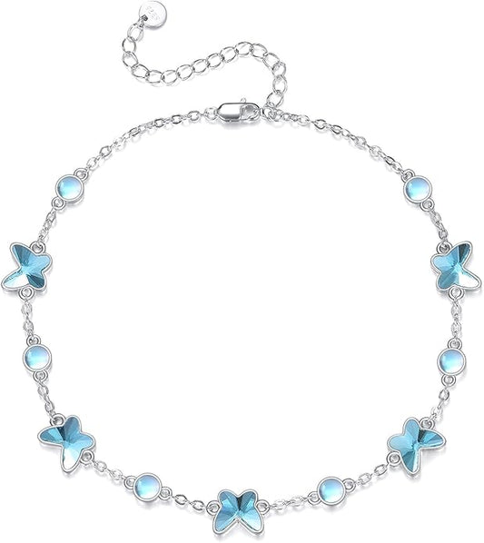 CRMAD 925 Sterling Silver Daisy/Sunflower Moonstone Anklet Daisy Flower Ankle Bracelet for Women Beach Dainty Jewelry