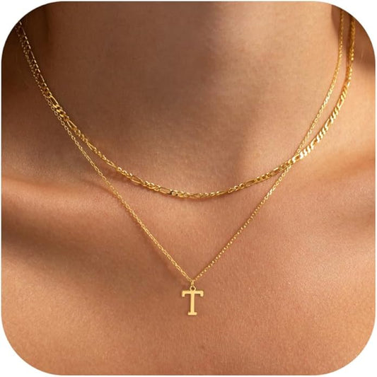 Initial Necklaces for Women Dainty Gold Silver Layered Letter Pendant Necklace Cute Figaro Chain Choker Necklace Personalized Trendy Stuff Jewelry Stack Gift for Women Her