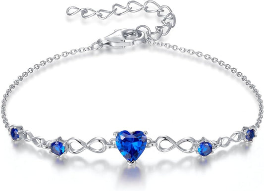 G&GEMSJEW Infinity Heart Birthstone Bracelets for Women, 925 Sterling Silver Women Charm Link Bracelet Adjustable, Birthday Anniversary Christmas Jewelry Gifts for Women Wife Mom Girlfriend Her