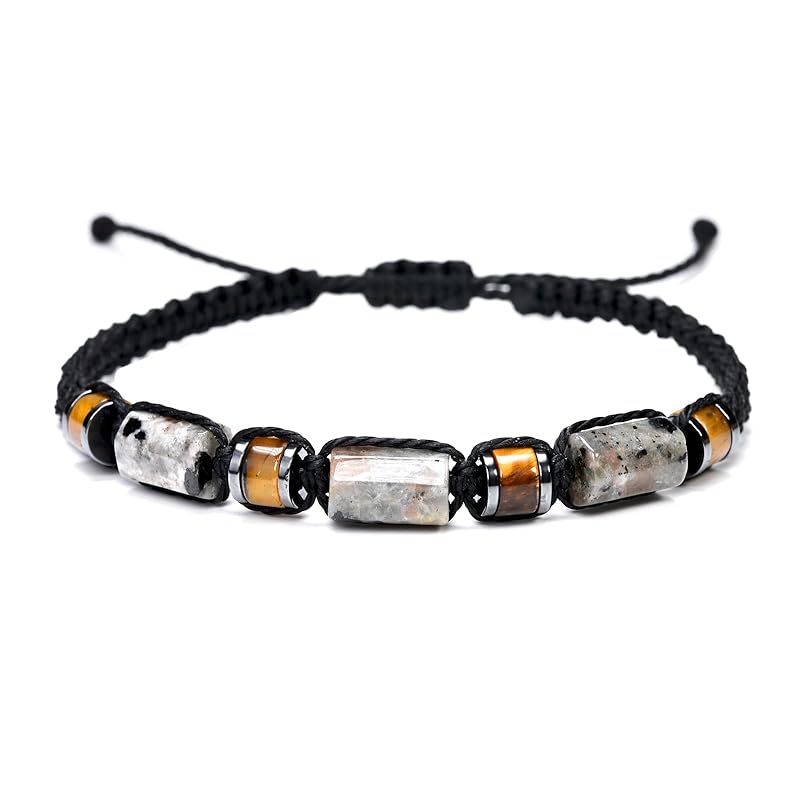 Natural Yooperlite and Tiger Eye Stone Beaded Wrap Bracelet for Men, Black