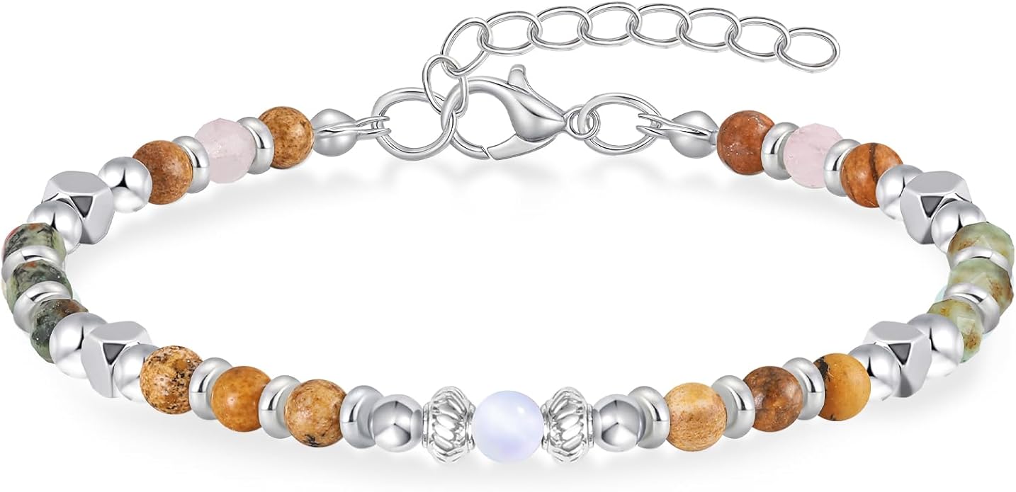 Moonstone Beaded Bracelet for Women - Calming & Empowering Healing Crystal Jewelry, Adjustable Chakra Balancing Gift for Mom, Sister, Daughter - Birthday Christmas