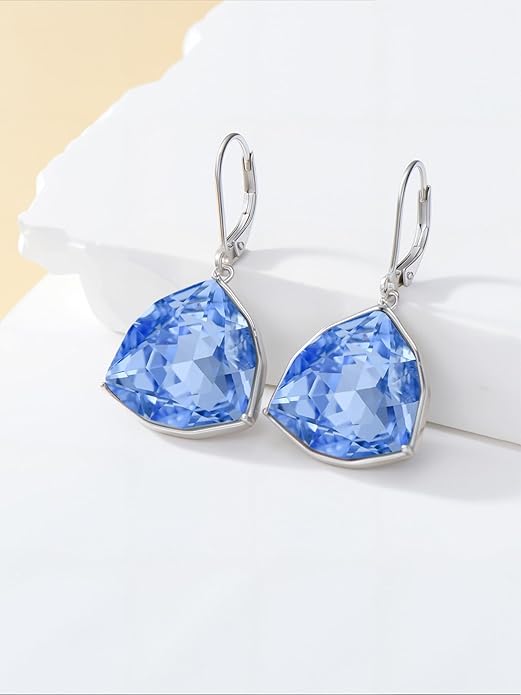 TOUPOP Leverback Earrings for Women Sterling Silver Simple Geometric Birthstone Dangle Drop Earrings Jewelry Christmas Valentine Mothers Day Birthday Gifts for Women Her Wife