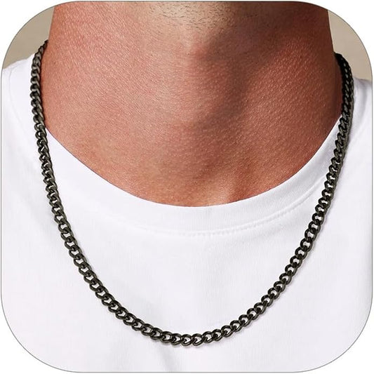 ChainsHouse Miami Cuban Link Chain Necklace for Men, 4.8mm/6mm/10mm/14mm Width, 14K Gold Plated/Stainless Steel/Black Mens Chunky Hip Hop Necklace Curb Chains, 14"-30" Length, Come Gift Box