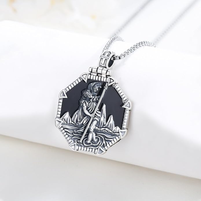 Taioiat Saint Necklace 925 Sterling Silver St Necklace Amulet Pendant Jewelry Religious Gift for Men Women