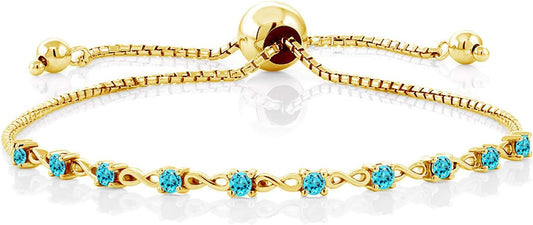 Gem Stone King Round Gemstone Birthstone Tennis Bracelet For Women | 925 Sterling Silver | 2.5MM Round | Fits Up To 9 Inch Wrist | Adjustable Bolo Bracelet For Women | Easy-On Easy-Off