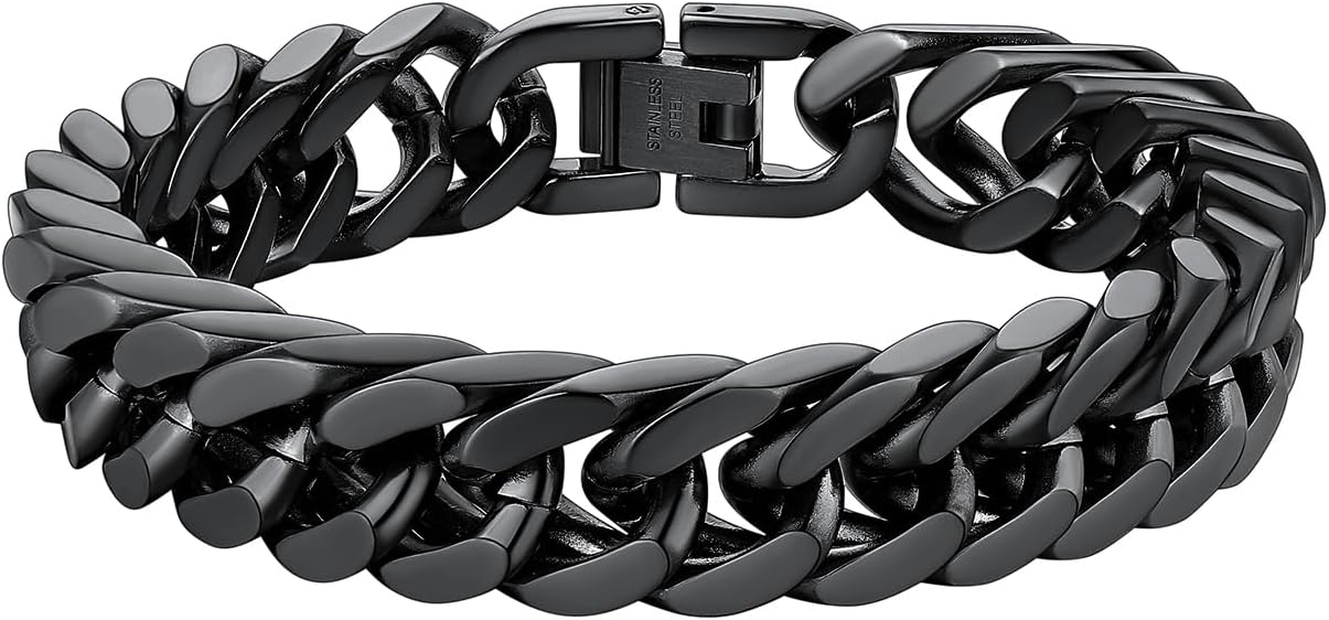 ChainsHouse Stainless Steel Cuban Link Bracelet, 8mm/12mm/17mm Width, 7.5"/8.3"/9", 18K Gold Plated Chain Wrist Bracelets for Men Women, Send Gift Box