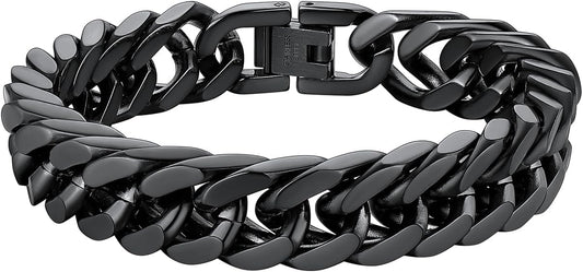 ChainsHouse Stainless Steel Cuban Link Bracelet, 8mm/12mm/17mm Width, 7.5"/8.3"/9", 18K Gold Plated Chain Wrist Bracelets for Men Women, Send Gift Box