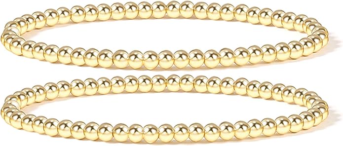 Elegance 11 designs 14K Gold Plated Bead Ball Bracelet Stretchable Elastic Gold Beaded Bracelets for Women