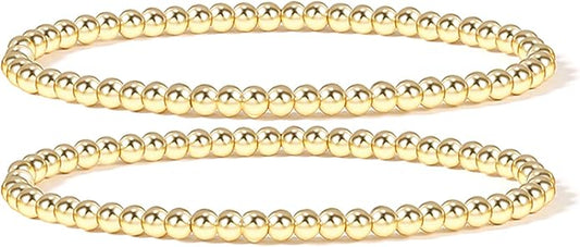 Elegance 11 designs 14K Gold Plated Bead Ball Bracelet Stretchable Elastic Gold Beaded Bracelets for Women