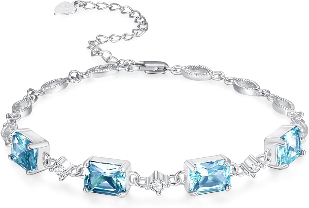 PRAYMOS Birthstone Bracelets for Women Mom Mother's Grandma Sterling Silver Women's Bracelets Birthstone Jewelry Gifts