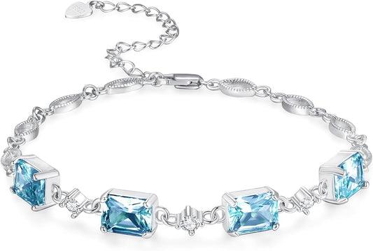 PRAYMOS Birthstone Bracelets for Women Mom Mother's Grandma Sterling Silver Women's Bracelets Birthstone Jewelry Gifts