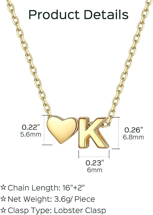 ChicSilver 925 Sterling Silver Heart Initial Necklaces for Women -Dainty Personalized Heart Pendant Letter Alphabet Necklace for Women