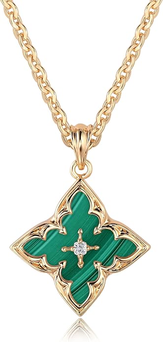 Fettero Gold Clover Necklace for Women Dainty 14K Gold Plated CZ Pendant Necklace Adjustable Chain Choker Charm Colorful Clover Pendant Lucky Necklaces for Women Jewelry