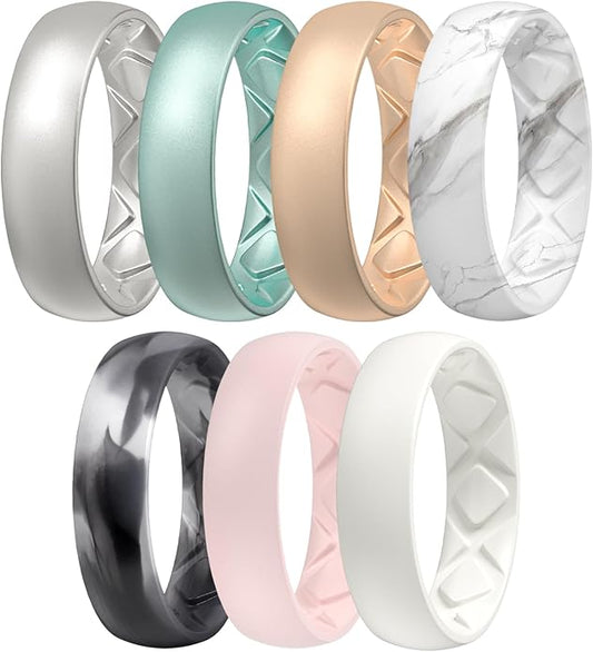 Egnaro Women's Bridal Rings Sets, 6mm Wide, 2mm Thick, Silicone Wedding Rubber Band with Half Size, Inner Arc Ergonomic Breathable Design
