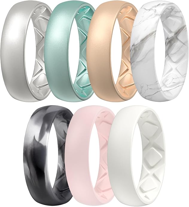 Egnaro Women's Bridal Rings Sets, 6mm Wide, 2mm Thick, Silicone Wedding Rubber Band with Half Size, Inner Arc Ergonomic Breathable Design
